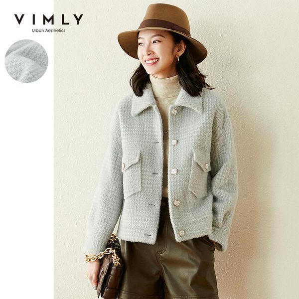 women's wool & blends vimly winter faux mink woolen coat fashion single breasted pockets thick short jackets elegant clothes female ove, Black
women's wool & blends vimly winter faux mink woolen coat fashion single breasted pockets thick short jackets elegant clothes female ove, Black