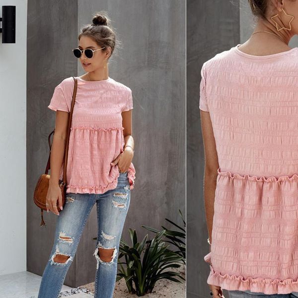 womens shirt summer fashion blouse round neck elegant ruffled short sleeve casual ladies blusas mujer, White
womens shirt summer fashion blouse round neck elegant ruffled short sleeve casual ladies blusas mujer, White