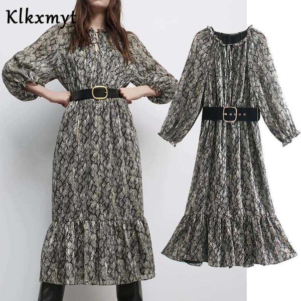 klkxmyt za dress women fashion animal pattern print midi vintage long sleeve with belt linning female es vestido 210527, Black;gray
klkxmyt za dress women fashion animal pattern print midi vintage long sleeve with belt linning female es vestido 210527, Black;gray