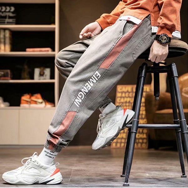 men's jeans japanese style stitching cargo loose student leisure spring ankle-tied harem pants streetwear men patchwork, Blue
men's jeans japanese style stitching cargo loose student leisure spring ankle-tied harem pants streetwear men patchwork, Blue