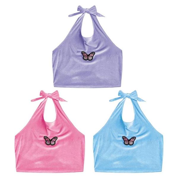 women summer velvet crop halter bowknot backless camisole butterfly embroidery solid color tank vest streetwear women's tanks & cam, White
women summer velvet crop halter bowknot backless camisole butterfly embroidery solid color tank vest streetwear women's tanks & cam, White