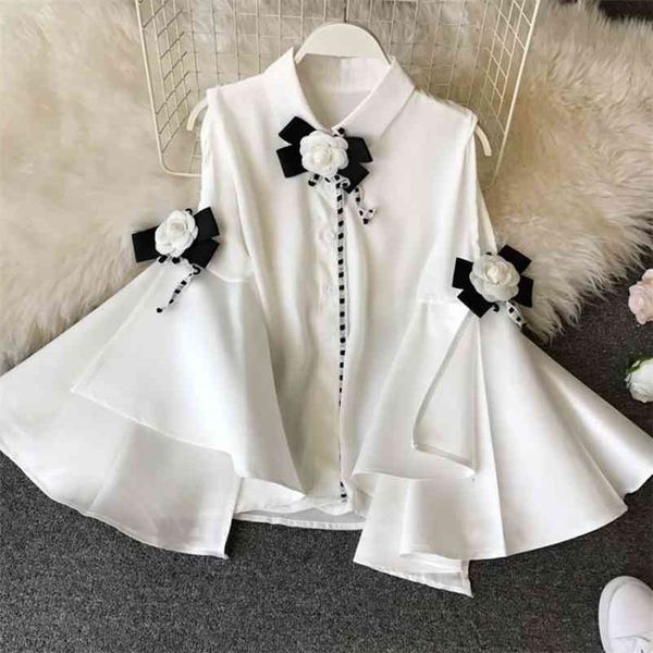 spring summer vintage lapel strapless big flare sleeve long sleeve slim chiffon shirt 3d flower deco blouse women 210514, White
spring summer vintage lapel strapless big flare sleeve long sleeve slim chiffon shirt 3d flower deco blouse women 210514, White