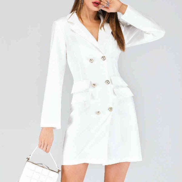 elegant office blazer dress women's collar long sleeve double breasted mini dresses solid color lady business dresses 210413, Black;gray
elegant office blazer dress women's collar long sleeve double breasted mini dresses solid color lady business dresses 210413, Black;gray