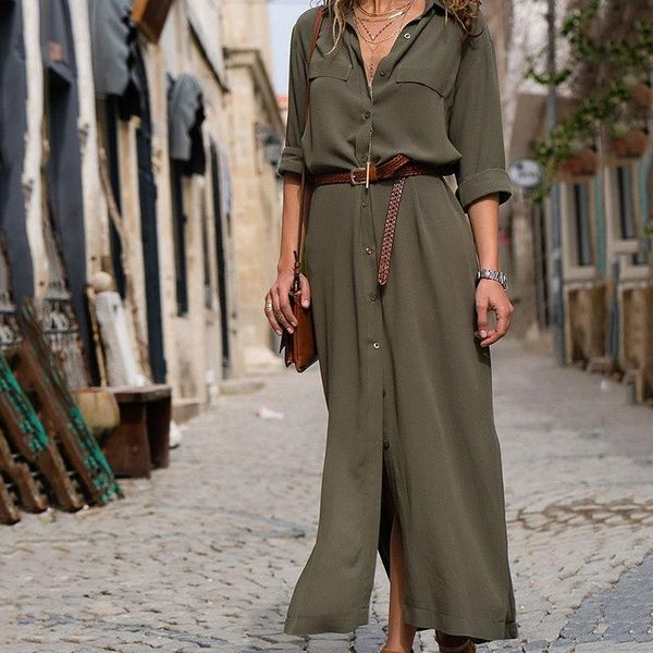 casual dresses women's shirt dress with belt long sleeve straight v neck elegant button ankle-length vestidos, Black;gray
casual dresses women's shirt dress with belt long sleeve straight v neck elegant button ankle-length vestidos, Black;gray