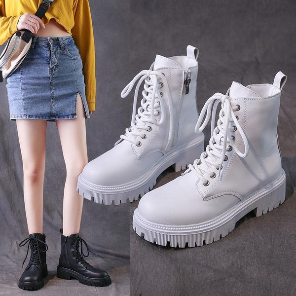 boots 2021 trendy ankle women's lace round head side zipper ladies short autumn and winter platform shoes, Black 
boots 2021 trendy ankle women's lace round head side zipper ladies short autumn and winter platform shoes, Black