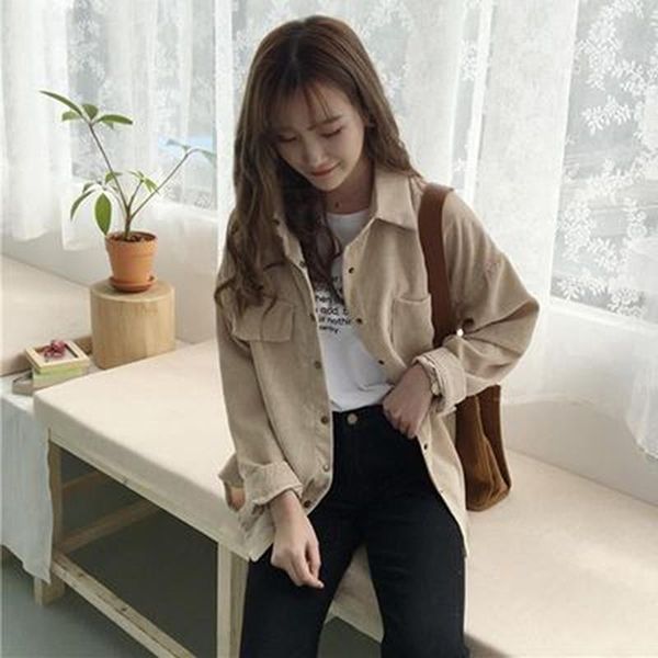 women's jackets spring women solid corduroy shirts full sleeve turn-down collar oversize coats casual autumn basic outwear, Black;brown
women's jackets spring women solid corduroy shirts full sleeve turn-down collar oversize coats casual autumn basic outwear, Black;brown
