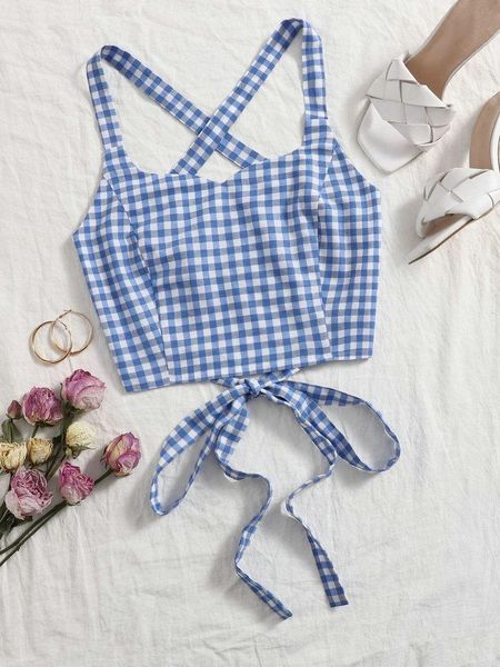women's tanks & camis 2021 fashion women summer blue plaid tie halter back knotted camisole short wrap chest ladies small vest vacation, White
women's tanks & camis 2021 fashion women summer blue plaid tie halter back knotted camisole short wrap chest ladies small vest vacation, White