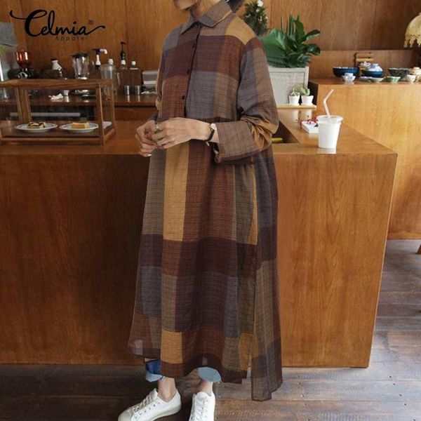 casual dresses women robes celmia vintage plaid midi dress long sleeve 2021 autumn fashion loose checked party vestidos oversize, Black;gray
casual dresses women robes celmia vintage plaid midi dress long sleeve 2021 autumn fashion loose checked party vestidos oversize, Black;gray