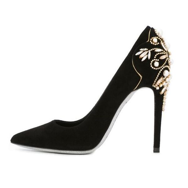 crystal embellished high heels pumps pointed toe black suede rhinestone shoes women slip-on party wedding dress
crystal embellished high heels pumps pointed toe black suede rhinestone shoes women slip-on party wedding dress