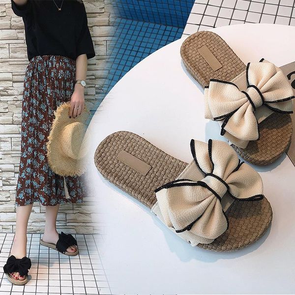 open toe outside fashion women slippers low flat with butterfly-knot flower solid slides slip-on beach summer shoes, Black
open toe outside fashion women slippers low flat with butterfly-knot flower solid slides slip-on beach summer shoes, Black