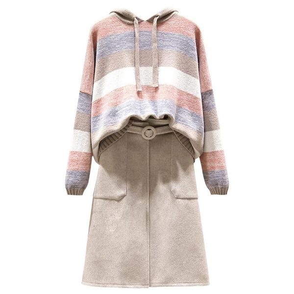 two piece dress big yards women's hooded stripe sweater woolen belt cloth skirt two-piece clothing set knitwear outfit hoody top, White
two piece dress big yards women's hooded stripe sweater woolen belt cloth skirt two-piece clothing set knitwear outfit hoody top, White