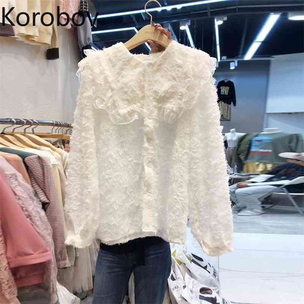 korobov spring summer new chic korean women blouses elegant long sleeve shirts white peter pan collar mujer blusas 210430
korobov spring summer new chic korean women blouses elegant long sleeve shirts white peter pan collar mujer blusas 210430