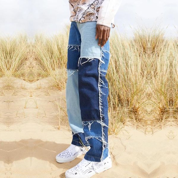 men's jeans 2021 autumn winter mens casual mid waist straight denim trousers hip-hop style patchwork loose for men fashion streetwear, Blue
men's jeans 2021 autumn winter mens casual mid waist straight denim trousers hip-hop style patchwork loose for men fashion streetwear, Blue
