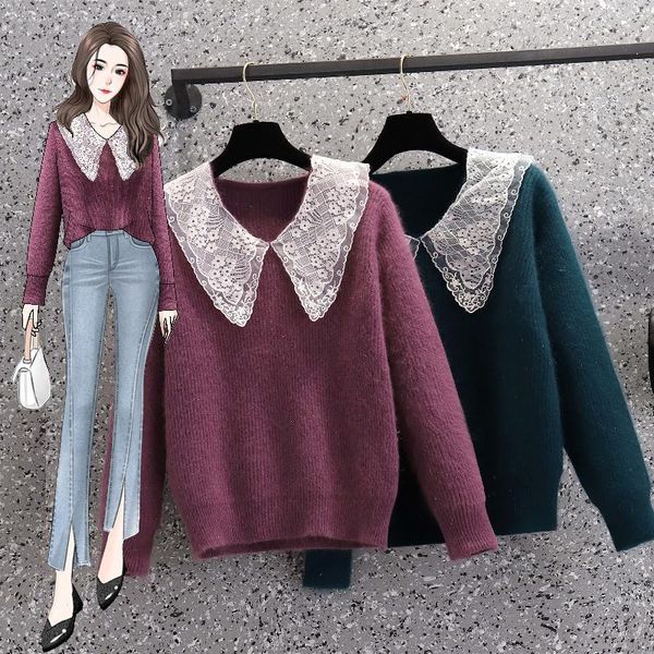 women's sweaters green lace stitch plus large size oversize korean style fashion pullovers for autumn clothing ladies 2021, White;black
women's sweaters green lace stitch plus large size oversize korean style fashion pullovers for autumn clothing ladies 2021, White;black