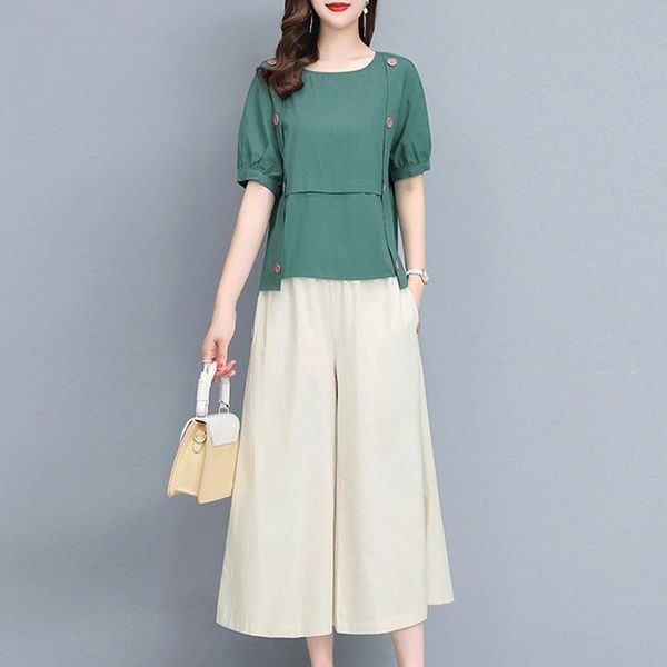 women cotton linen wide-leg pants suit female 2021 summer ethnic loose retro casual two-piece boho set large size women's two piece, White
women cotton linen wide-leg pants suit female 2021 summer ethnic loose retro casual two-piece boho set large size women's two piece, White