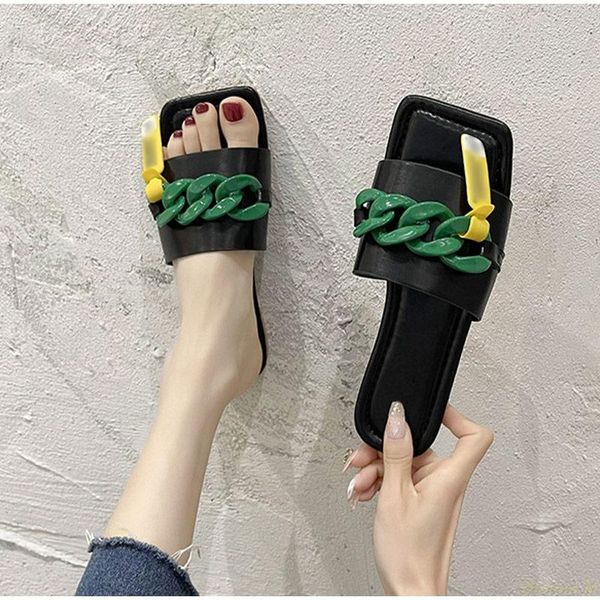 slippers 2021 woman summer flat chain square toe candy color ladies sandals fashion lightweight comfort female slides, Black
slippers 2021 woman summer flat chain square toe candy color ladies sandals fashion lightweight comfort female slides, Black