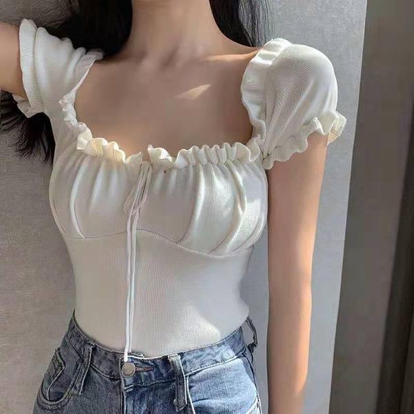 women's t-shirt spring/summer 2021 short-sleeved with short shoulder, sweet ruffled low collar and small suit, White
women's t-shirt spring/summer 2021 short-sleeved with short shoulder, sweet ruffled low collar and small suit, White