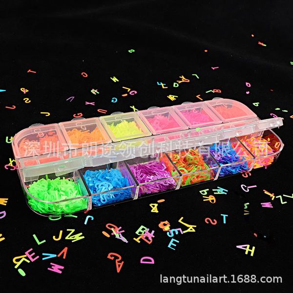 12-grid letters nail sequins ornament fluorescent color mixed diy materials boxed art decorations, Silver;gold
12-grid letters nail sequins ornament fluorescent color mixed diy materials boxed art decorations, Silver;gold