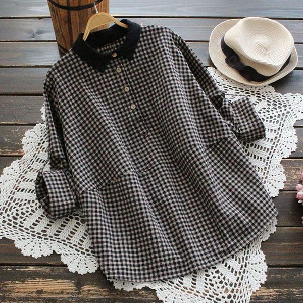women's blouses & shirts cotton linen plaid women summer vintage 2021 turn-down collar long-sleeved loose casual female outwear, White
women's blouses & shirts cotton linen plaid women summer vintage 2021 turn-down collar long-sleeved loose casual female outwear, White