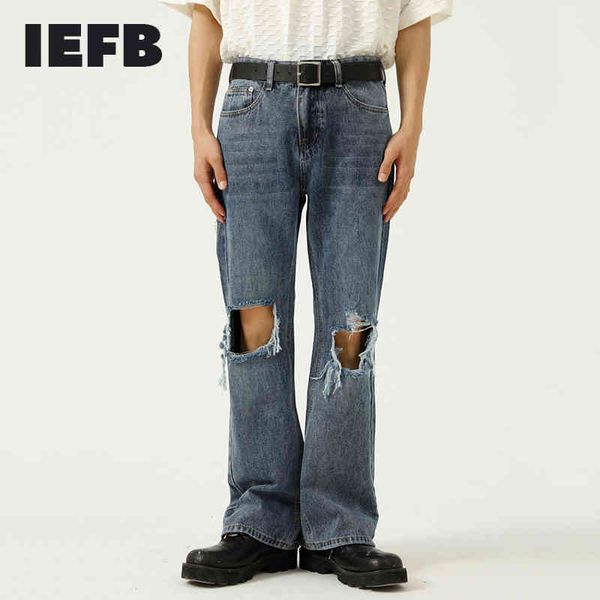 iefb men's wear beggars' hole jeans male trend loose mid waist blue flare pants streetwaer vintage denim trousers 210524
iefb men's wear beggars' hole jeans male trend loose mid waist blue flare pants streetwaer vintage denim trousers 210524