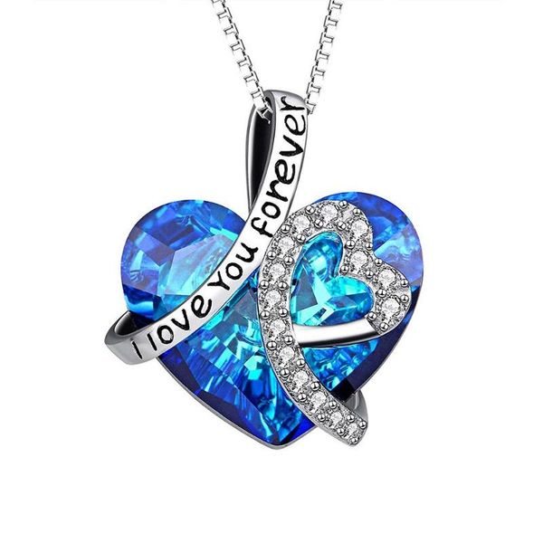 pendant necklaces i love you forever heart necklace with blue crystals jewelry for women girl valentine gift, Silver
pendant necklaces i love you forever heart necklace with blue crystals jewelry for women girl valentine gift, Silver