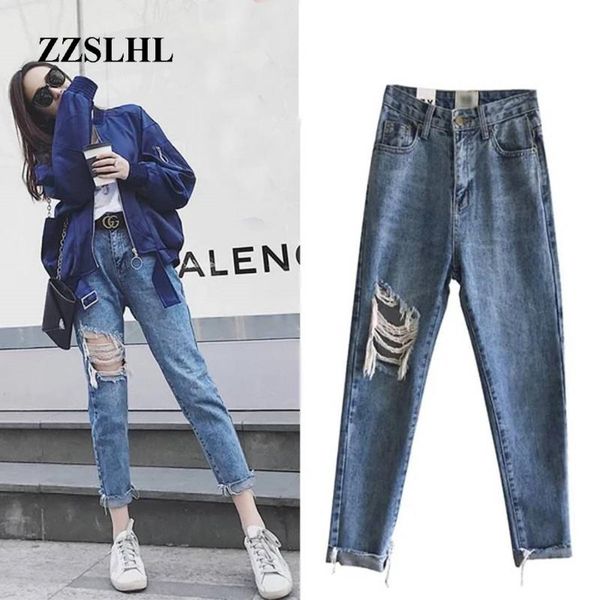 women's jeans women harem pants fashion high waist loose hole denim female buttons plus sixe 5xl trousers spring 2021 streetwear, Blue 
women's jeans women harem pants fashion high waist loose hole denim female buttons plus sixe 5xl trousers spring 2021 streetwear, Blue