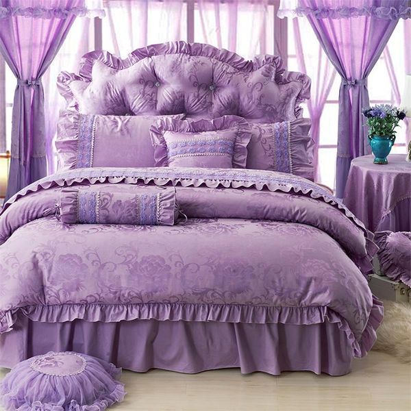 romantic purple lace princess wedding bedding sets bedspread 4pcs jacquard satin ruffles duvet cover bedclothes bed skirt cotton
romantic purple lace princess wedding bedding sets bedspread 4pcs jacquard satin ruffles duvet cover bedclothes bed skirt cotton