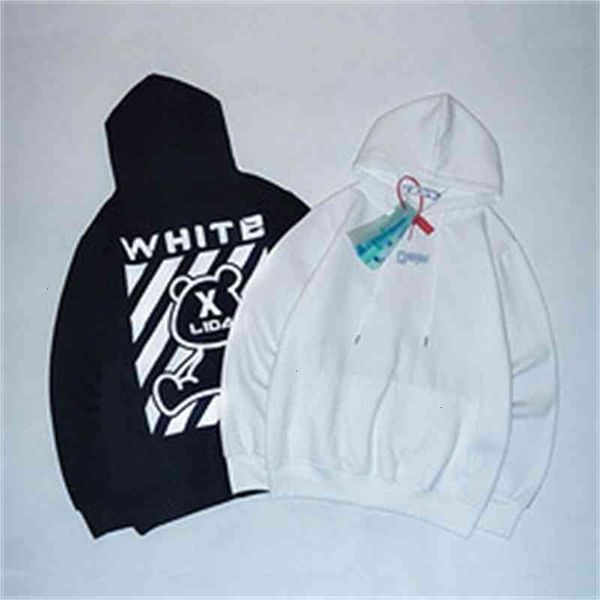 white off new reflective tide bear loose casual men's and women's hooded sweater with pile batch, Black
white off new reflective tide bear loose casual men's and women's hooded sweater with pile batch, Black