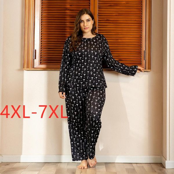 ladies autumn winter plus size pajamas set for women home wear suit long sleeve black print t-shirt and pants 4xl 5xl 6xl 7xl two piece dres, White
ladies autumn winter plus size pajamas set for women home wear suit long sleeve black print t-shirt and pants 4xl 5xl 6xl 7xl two piece dres, White