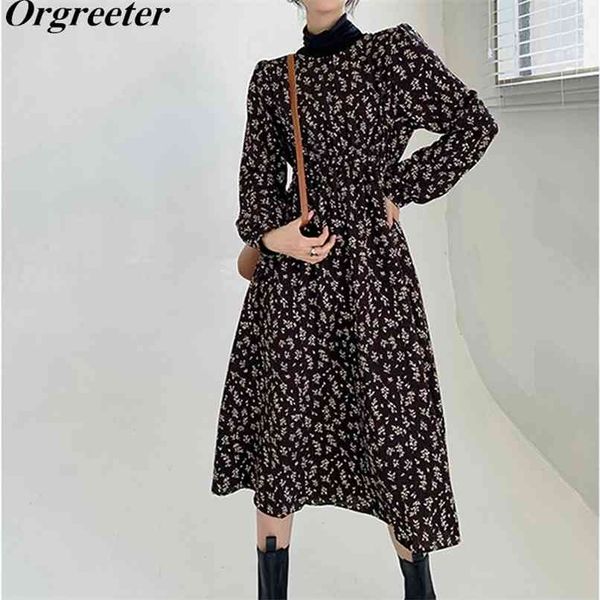 french retro o-neck bottoming gentle wind floral printted chiffon dress long-sleeved elastic waist a-line casual 210602, Black;gray
french retro o-neck bottoming gentle wind floral printted chiffon dress long-sleeved elastic waist a-line casual 210602, Black;gray