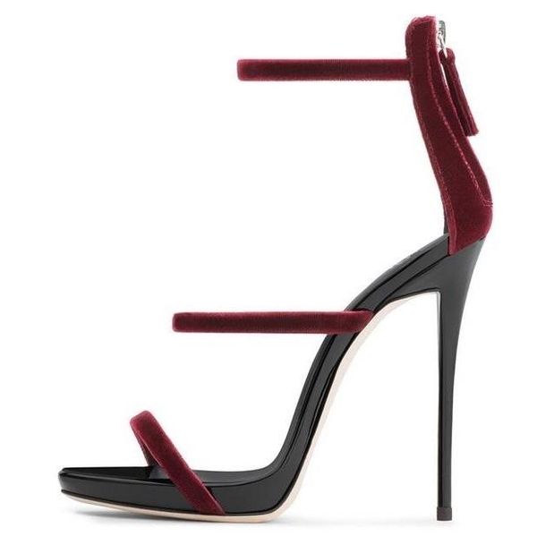 sandalia feminina red wine velvet strappy sandals high-heels 12mm three-straps women cut-out peep toe summer shoes dress, Black
sandalia feminina red wine velvet strappy sandals high-heels 12mm three-straps women cut-out peep toe summer shoes dress, Black