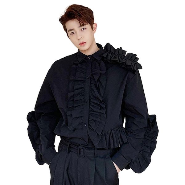 men's casual shirts men lace side splice long sleeve white black male japan fashion show vintage loose stage clothing uy11
men's casual shirts men lace side splice long sleeve white black male japan fashion show vintage loose stage clothing uy11