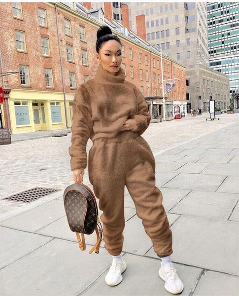 two piece outfits loose womens pants casual clothes winter plush solid color turtleneck sweater high waist elastic trousers suit, White
two piece outfits loose womens pants casual clothes winter plush solid color turtleneck sweater high waist elastic trousers suit, White
