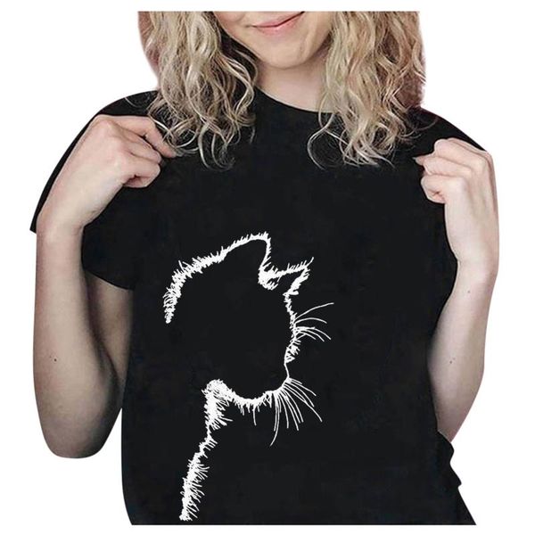cat print women's casual loose round neck shorts sleeve summer t shirt women female lovely vintage style tee t-shirt, White
cat print women's casual loose round neck shorts sleeve summer t shirt women female lovely vintage style tee t-shirt, White
