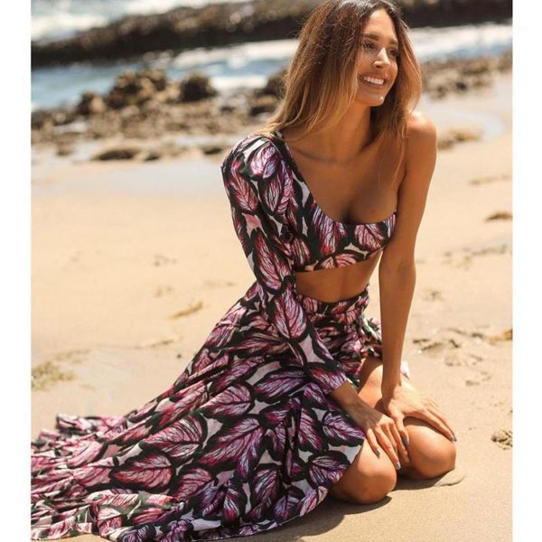 split swimsuit three piece bikini spinning skirt one shoulder long sleeve high waist women's swimwear, White;black
split swimsuit three piece bikini spinning skirt one shoulder long sleeve high waist women's swimwear, White;black