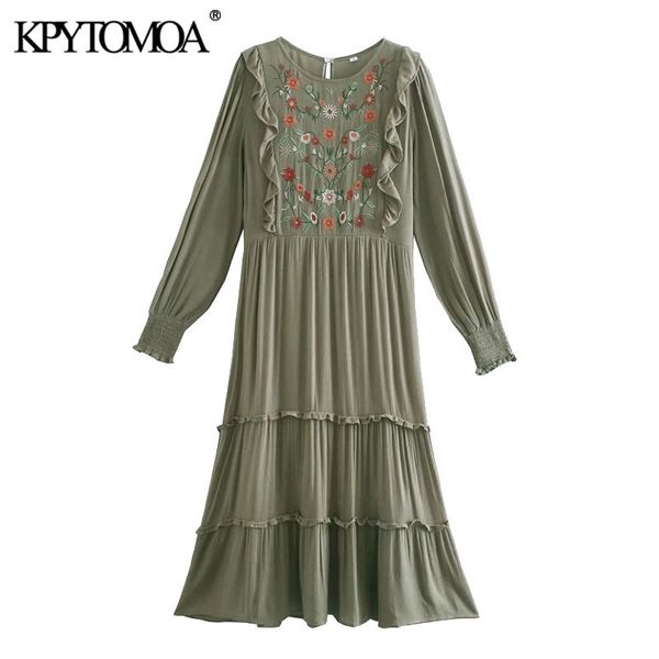 women chic fashion floral embroidery ruffled midi dress vintage long sleeve back zipper female dresses mujer 210416, Black;gray
women chic fashion floral embroidery ruffled midi dress vintage long sleeve back zipper female dresses mujer 210416, Black;gray