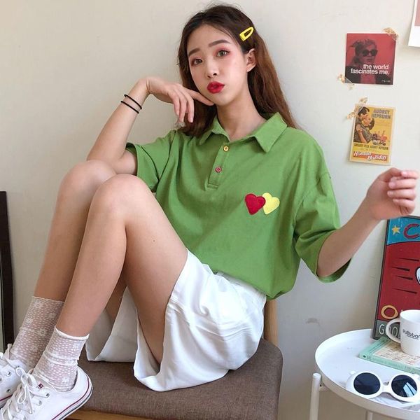 women's t-shirt t-shirts woman summer ins korean preppy style fashion brand clothing turn-down collar button love print loose, White
women's t-shirt t-shirts woman summer ins korean preppy style fashion brand clothing turn-down collar button love print loose, White