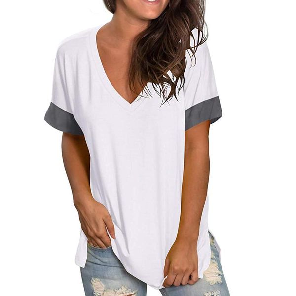 donsignet fashion women's t-shirt casual v-neck pullover solid color stitching plus size short-sleeved clothing women, White
donsignet fashion women's t-shirt casual v-neck pullover solid color stitching plus size short-sleeved clothing women, White