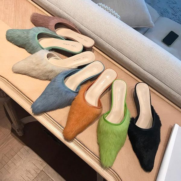 autumn winter women real fur slippers pointed toe slip on mules shoes thin low heels colorful woman 39, Black
autumn winter women real fur slippers pointed toe slip on mules shoes thin low heels colorful woman 39, Black