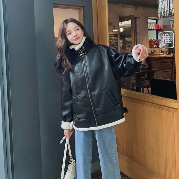 women's leather & faux female black casual bomber jacket motorcycle coat zipper thickening korean loose wild fashion lamb hair top
women's leather & faux female black casual bomber jacket motorcycle coat zipper thickening korean loose wild fashion lamb hair top