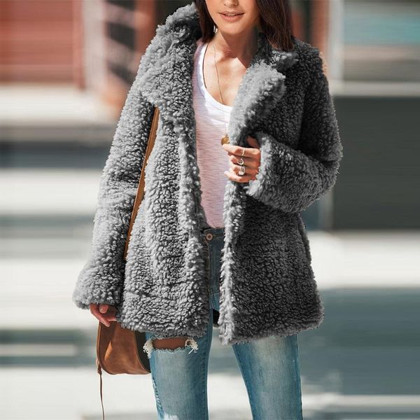 women's wool & blends thickened plush jacket european american breasted long-sleeved cardigan in autumn and winter, Black
women's wool & blends thickened plush jacket european american breasted long-sleeved cardigan in autumn and winter, Black