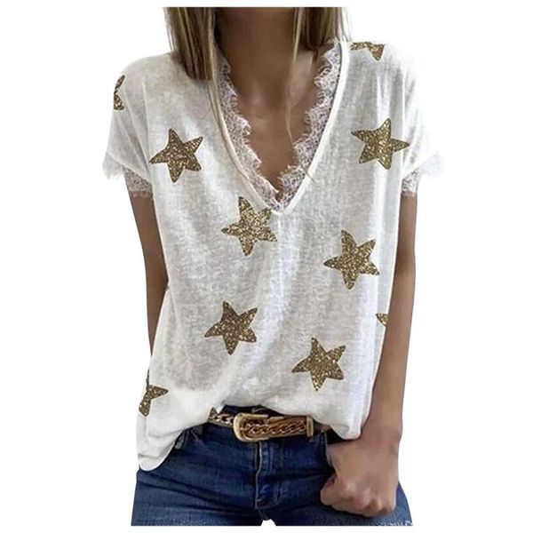 female stars printed shirts 2021 summer casual v-neck short sleeve t-shirts clothes women's fashion lace clothing t-shirt, White
female stars printed shirts 2021 summer casual v-neck short sleeve t-shirts clothes women's fashion lace clothing t-shirt, White