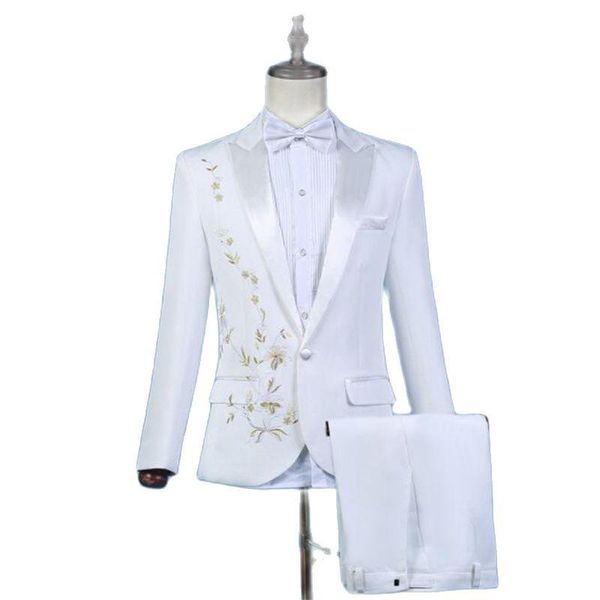 men's suits & blazers blazer men groom suit set with pants ceremonies white embroidery mens wedding costume singer stage clothing forma, White;black
men's suits & blazers blazer men groom suit set with pants ceremonies white embroidery mens wedding costume singer stage clothing forma, White;black