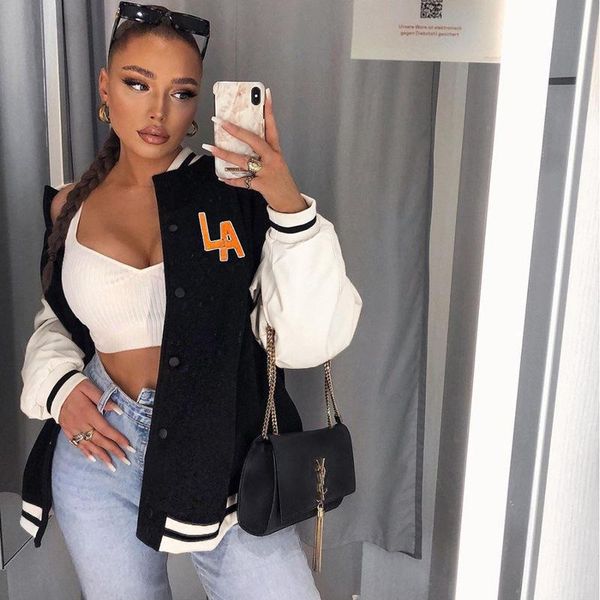 women's jackets patchwork jacket leather long sleeve letter print baseball women clothes autumn casual streetwear sweatshirt varsity co, Black;brown
women's jackets patchwork jacket leather long sleeve letter print baseball women clothes autumn casual streetwear sweatshirt varsity co, Black;brown