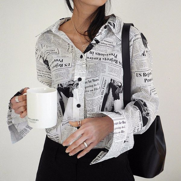 women's blouses & shirts wkoud eam clothes / fashion long sleeve black white letter spaper print loose casual shirt blouse ye18700 dtlt
women's blouses & shirts wkoud eam clothes / fashion long sleeve black white letter spaper print loose casual shirt blouse ye18700 dtlt
