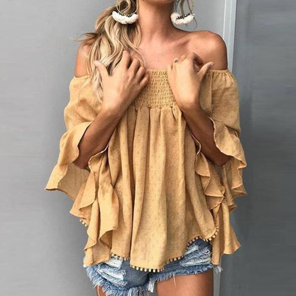 women's blouses & shirts women off shoulder solid fashion short sleeve backless tassel irregular blouse female clothes hipster oversiz, White
women's blouses & shirts women off shoulder solid fashion short sleeve backless tassel irregular blouse female clothes hipster oversiz, White