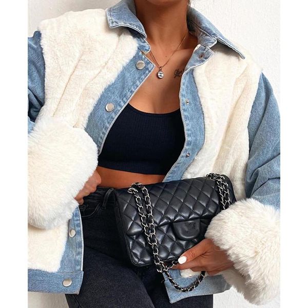 women's jackets women streetwear long sleeve button up denim fashion patchwork jeans coat plush ladies coats outerwear, Black;brown
women's jackets women streetwear long sleeve button up denim fashion patchwork jeans coat plush ladies coats outerwear, Black;brown