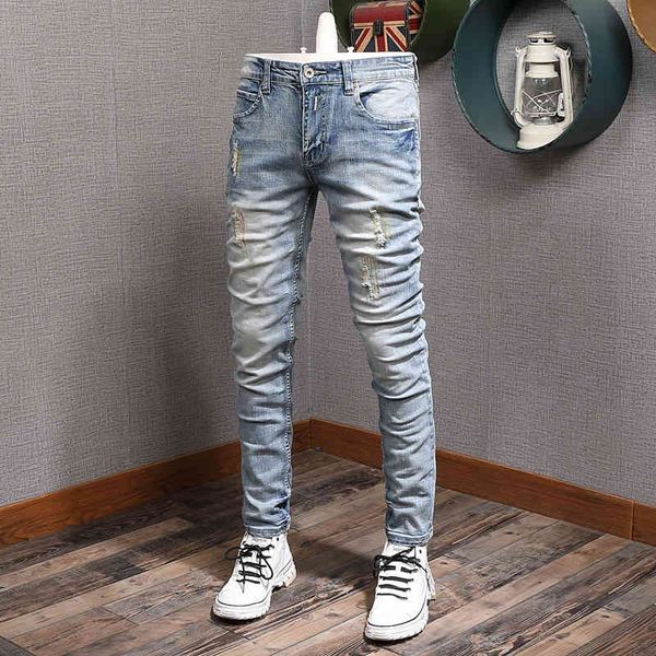 men's jeans korean style fashion men light blue embroidery patches ripped denim trousers streetwear elastic cotton slim designer p
men's jeans korean style fashion men light blue embroidery patches ripped denim trousers streetwear elastic cotton slim designer p