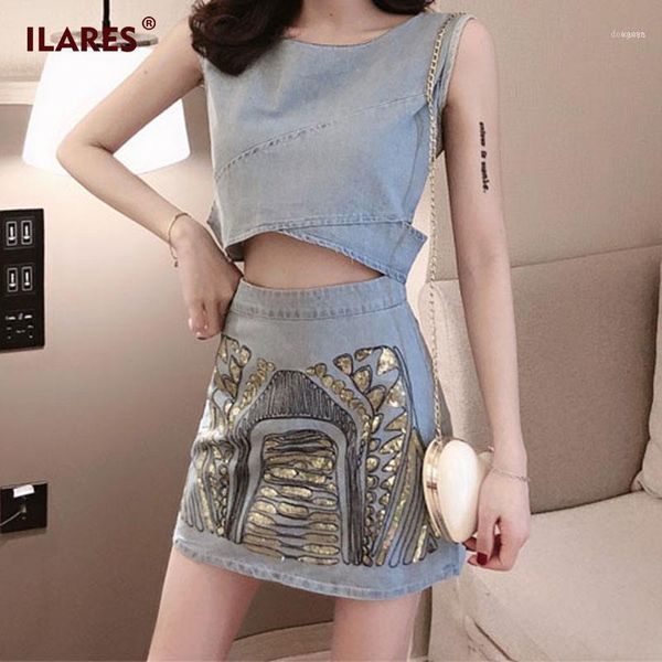 two piece set 2 women summer clothes outfits for denim exposed navel high waist skirt1, White
two piece set 2 women summer clothes outfits for denim exposed navel high waist skirt1, White