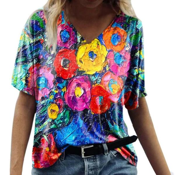 women's t-shirt short sleeve women for summer floral print colorful ladies tshirt tee shirt v neck female d30, White
women's t-shirt short sleeve women for summer floral print colorful ladies tshirt tee shirt v neck female d30, White